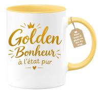 Café-Croissant - Mug Golden Bonheur À L'état Pur, Mug Inspirant - Jaune/Cér | Mug en céramique avec inscription positive dorée.