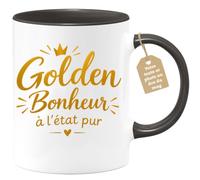 Café-Croissant - Mug Golden Bonheur À L'état Pur, Mug Inspirant - Noir/Céra | Mug en céramique avec inscription positive dorée.