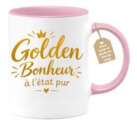 Café-Croissant - Mug Golden Bonheur À L'état Pur, Mug Inspirant - Rose/Céra | Mug en céramique avec inscription positive dorée.