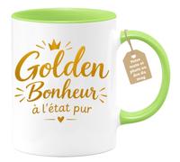Café-Croissant - Mug Golden Bonheur À L'état Pur, Mug Inspirant - Vert/Céra | Mug en céramique avec inscription positive dorée.