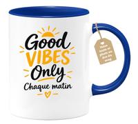 Café-Croissant - Mug Good Vibes Only Chaque Matin - Bleu/Céramique | Mug en céramique avec message inspirant pour bien démarrer la journée