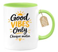 Café-Croissant - Mug Good Vibes Only Chaque Matin - Vert/Céramique | Mug en céramique avec message inspirant pour bien démarrer la journée