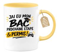 Café-Croissant - Mug Humour Bac Et Permis Prochaine Étape - Jaune/Céramique | Idéal pour fêter le succès au Bac et encourager pour le permis