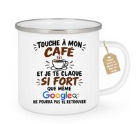 Café-Croissant - Mug Humour Café Touche À Mon Café - Blanc/Emaille | Idée Cadeau Humour - Tasse Drôle Pour Amateurs De Café