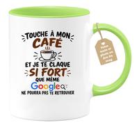 Café-Croissant - Mug Humour Café Touche À Mon Café - Vert/Céramique | Idée Cadeau Humour - Tasse Drôle Pour Amateurs De Café