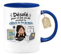 Café-Croissant - Mug Humour Comptable Désolé Fin De Mois - Bleu/Céramique | Mug humoristique pour comptable, idéal bureau
