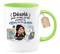 Café-Croissant - Mug Humour Comptable Désolé Fin De Mois - Vert/Céramique | Mug humoristique pour comptable, idéal bureau