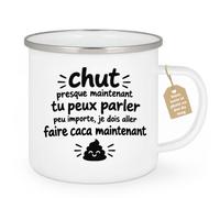 Café-Croissant - Mug Humour Drôle Chut, Je Dois Aller Faire Caca - Blanc/Em | Mug drôle avec phrase sur l'urgence de partir aux toilettes