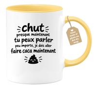 Café-Croissant - Mug Humour Drôle Chut, Je Dois Aller Faire Caca - Jaune/Cé | Mug drôle avec phrase sur l'urgence de partir aux toilettes