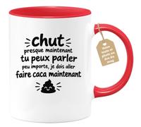 Café-Croissant - Mug Humour Drôle Chut, Je Dois Aller Faire Caca - Rouge/Cé | Mug drôle avec phrase sur l'urgence de partir aux toilettes
