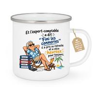 Café-Croissant - Mug Humour Expert Comptable Retraite - Blanc/Emaille | Mug humoristique retraite expert-comptable