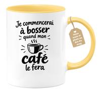 Café-Croissant - Mug Humour Je Commencerai À Bosser Quand Mon Café Le Fera | Mug humoristique pour amateur de café énergique