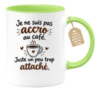 Café-Croissant - Mug Humour Je Ne Suis Pas Accro Au Café - Vert/Céramique | Mug humour avec texte amusant sur l'amour du café