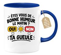 Café-Croissant - Mug Humour Matinal Êtes Vous De Bonne Humeur ? - Bleu/Céra | Mug amusant pour bien commencer la journée
