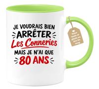 Café-Croissant - Mug Humour Senior À 80 Ans Je Voudrais Bien Arrêter - Vert | Parfait Pour Anniversaires Ou Retraites À 80 Ans