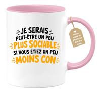 Café-Croissant - Mug Humour Sociable Si Moins Con - Rose/Céramique | Mug humoristique avec citation pour personnes directes