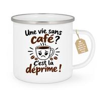 Café-Croissant - Mug Humour Une Vie Sans Café ? C'est La Déprime ! - Blanc/ | Design humoristique sur la dépendance au café. Idéal pour les amateurs de caféine.