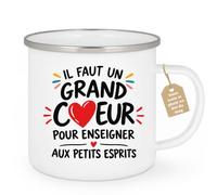 Café-Croissant - Mug Il Faut Un Grand Coeur Pour Enseigner - Blanc/Emaille | Mug en céramique avec message inspirant pour enseignants
