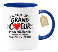 Café-Croissant - Mug Il Faut Un Grand Coeur Pour Enseigner - Bleu/Céramique | Mug en céramique avec message inspirant pour enseignants