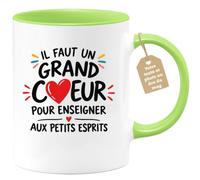Café-Croissant - Mug Il Faut Un Grand Coeur Pour Enseigner - Vert/Céramique | Mug en céramique avec message inspirant pour enseignants