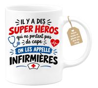 Café-Croissant - Mug Il Y A Des Super Héros On Les Appelle Infirmières - Bl | Mug de super héros pour infirmières, design inspirant