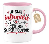 Café-Croissant - Mug Infirmière C'est Mon Super Pouvoir - Rose/Céramique | Mug en céramique avec design humoristique pour infirmières