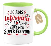 Café-Croissant - Mug Infirmière C'est Mon Super Pouvoir - Vert/Céramique | Mug en céramique avec design humoristique pour infirmières