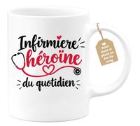 Café-Croissant - Mug Infirmiere Heroine Du Quotidien - Blanc/Céramique | Mug pour infirmière, cadeau original pour héros quotidien