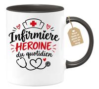 Café-Croissant - Mug Infirmière Héroïne Du Quotidien - Noir/Céramique | Mug en céramique cadeau pour infirmières, héroïnes du quotidien.