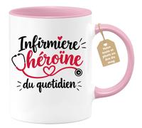 Café-Croissant - Mug Infirmiere Heroine Du Quotidien - Rose/Céramique | Mug pour infirmière, cadeau original pour héros quotidien