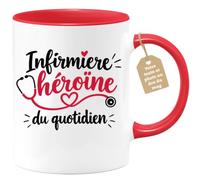 Café-Croissant - Mug Infirmiere Heroine Du Quotidien - Rouge/Céramique | Mug pour infirmière, cadeau original pour héros quotidien