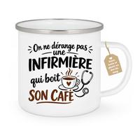 Café-Croissant - Mug Infirmière Qui Boit Son Café - Blanc/Emaille | Mug idéal pour les infirmières amatrices de café