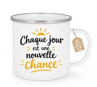 Café-Croissant - Mug Inspirant Chaque Jour Est Une Nouvelle Chance - Blanc/ | Inspirant, parfait pour démarrer la journée avec optimisme.