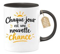 Café-Croissant - Mug Inspirant Chaque Jour Est Une Nouvelle Chance - Noir/C | Inspirant, parfait pour démarrer la journée avec optimisme.