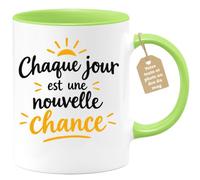 Café-Croissant - Mug Inspirant Chaque Jour Est Une Nouvelle Chance - Vert/C | Inspirant, parfait pour démarrer la journée avec optimisme.