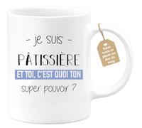 Café-Croissant - Mug Je Suis Patissiere Et Toi C'est Quoi Ton Super Pouvoir - Cadeau Humour Travail - Idée Cadeau Départ Collègue - Tasse Chef Patissiere - Idéal Pour Noël Au Bureau - Blanc/Céramique