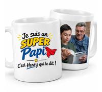 Café-Croissant - Mug Je Suis Un Super Papi C'est Henry Qui Le Dit - Blanc/C | Mug en céramique avec texte humoristique pour Papi