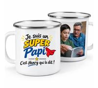 Café-Croissant - Mug Je Suis Un Super Papi C'est Henry Qui Le Dit - Blanc/E | Mug en céramique avec texte humoristique pour Papi