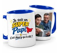 Café-Croissant - Mug Je Suis Un Super Papi C'est Henry Qui Le Dit - Bleu/Cé | Mug en céramique avec texte humoristique pour Papi