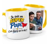 Café-Croissant - Mug Je Suis Un Super Papi C'est Henry Qui Le Dit - Jaune/C | Mug en céramique avec texte humoristique pour Papi