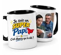 Café-Croissant - Mug Je Suis Un Super Papi C'est Henry Qui Le Dit - Noir/Cé | Mug en céramique avec texte humoristique pour Papi