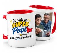 Café-Croissant - Mug Je Suis Un Super Papi C'est Henry Qui Le Dit - Rouge/C | Mug en céramique avec texte humoristique pour Papi