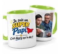 Café-Croissant - Mug Je Suis Un Super Papi C'est Henry Qui Le Dit - Vert/Cé | Mug en céramique avec texte humoristique pour Papi