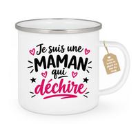Café-Croissant - Mug Je Suis Une Maman Qui Déchire - Blanc/Emaille | Mug pour maman qui excelle, idéal cadeau fête des mères