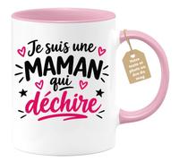 Café-Croissant - Mug Je Suis Une Maman Qui Déchire - Rose/Céramique | Mug pour maman qui excelle, idéal cadeau fête des mères