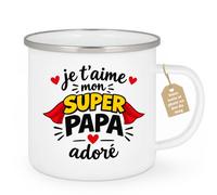 Café-Croissant - Mug Je T'aime Mon Super Papa Adoré - Blanc/Emaille