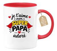 Café-Croissant - Mug Je T'aime Mon Super Papa Adoré - Rouge/Céramique