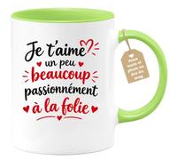 Café-Croissant - Mug Je T'aime Un Peu Beaucoup Passionnément À La Folie - V | Mug pour exprimer les différentes nuances d'amour