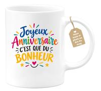 Café-Croissant - Mug Joyeux Anniversaire C'est Que Du Bonheur - Blanc/Céram | Idéal pour célébrer avec joie lors d'un anniversaire.