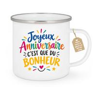 Café-Croissant - Mug Joyeux Anniversaire C'est Que Du Bonheur - Blanc/Email | Idéal pour célébrer avec joie lors d'un anniversaire.